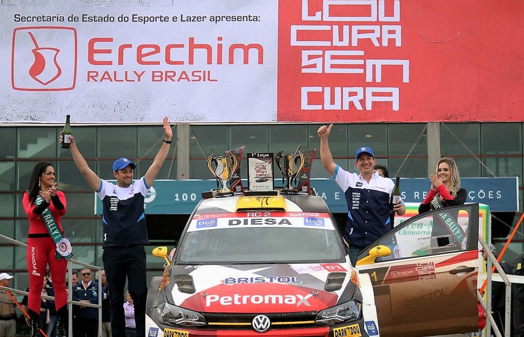 Os paraguaios Gustavo Saba (à direita) e Fernando Musano foram os vencedores do Rally de Erechim 2019 | Foto: Divulgação/PrimeCom