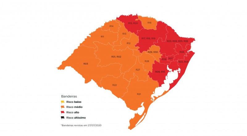 Mapa da 12ª semana do Distanciamento Controlado após aceitação de recursos encaminhados por prefeituras ou associações | Foto: SPGG